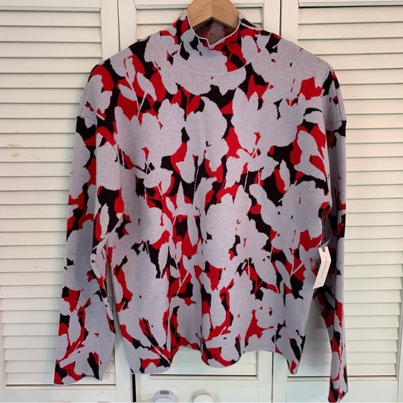 NWT Anthropologie Lizzie Mock Neck Sweater Size M Cozy Soft Knit Floral Print - Picture 1 of 16